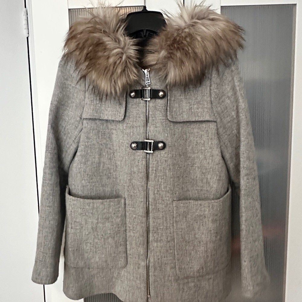 Zara Tan Pea Coat with Faux Fur Collar